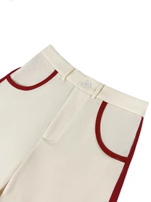 Franclia Pantalones anchos elegantes y sueltos para mujer, en color block negro y beige, para otoño - Rojo - Ver 7