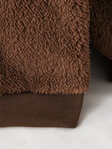 SHEIN Boys' Solid Color Plush Front Button Long Sleeve Casual Sweatshirt, Fashionable Autumn/Winter Style - Brown - View 5