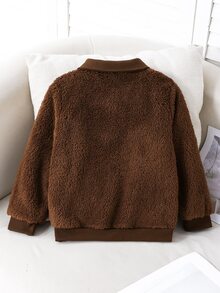 SHEIN Boys' Solid Color Plush Front Button Long Sleeve Casual Sweatshirt, Fashionable Autumn/Winter Style - Brown - View 3