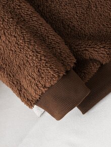 SHEIN Boys' Solid Color Plush Front Button Long Sleeve Casual Sweatshirt, Fashionable Autumn/Winter Style - Brown - View 6