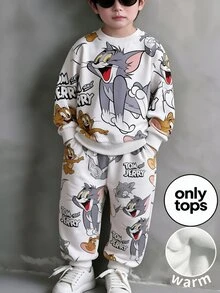 TOM & JERRY X SHEIN 小男孩長袖圓領卡通上衣運動衫 - 彩色 - 查看 4