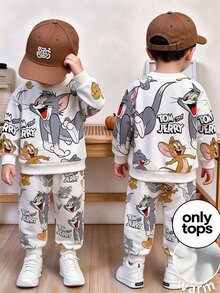 TOM & JERRY X SHEIN 小男孩長袖圓領卡通上衣運動衫 - 彩色 - 查看 1