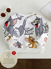TOM & JERRY X SHEIN 小男孩長袖圓領卡通上衣運動衫 - 彩色 - 查看 2