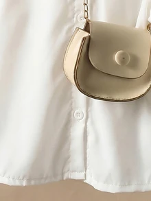 SHEIN Girls' Casual Fairy Cowgirl Fashion New Style Shirt Blouse. Ruffle Collar Decoration Design, White Button Front, Puff Sleeves, Long Sleeve Top, Fall - White - View 8