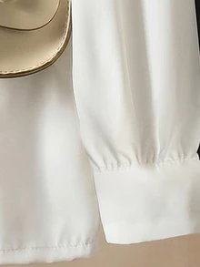 SHEIN Girls' Casual Fairy Cowgirl Fashion New Style Shirt Blouse. Ruffle Collar Decoration Design, White Button Front, Puff Sleeves, Long Sleeve Top, Fall - White - View 6