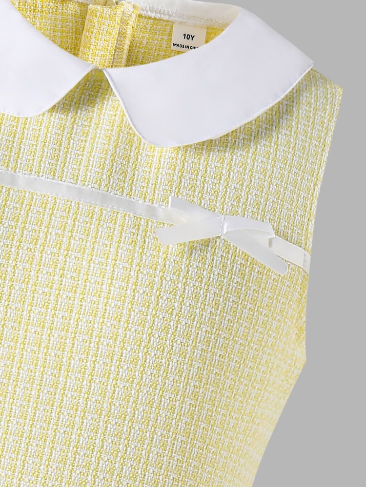 SHEIN Tween Girl Peter Collar 3D Floral Waist-Cinching Dress, Elegant Versatile Fashionable Comfortable, Suitable For Outings, Holidays, Family Birthday Parties, Autumn Winter, Thermal Lined Thickened - Yellow - View 8