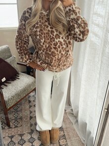CovetEZ Women's Fashion Versatile Leopard Print Long Sleeve Hooded Jacket - Brown - View 6
