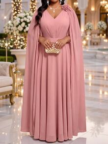 Fleurora Spring And Summer Elegant Commuting Office Wedding Party Formal Dusty Pink Knitted Round Neck Pencil Bishop Sleeve Christmas - Pink - View 5