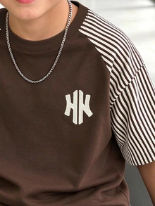 Young Boy Casual Round Kids Neck Striped Short Sleeve T-Shirt And Shorts Set Summer Y2k Vacation - Multicolor - View 3