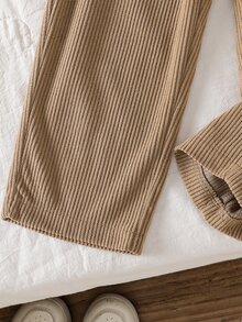 小男孩 Polo 衫長褲套裝，對比領口、羅紋彈性腰頭，春夏秋冬休閒穿搭，適合上學、生日、度假、日常穿著，冬季白色 - 卡其色 - 查看 7
