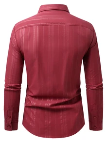 Manfinity Bizformal Men Shirt Men's Long Sleeve Striped Elegant Party Business Christmas Red Shirt - Burgundy - View 3