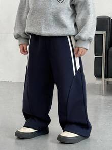 SHEIN 小男孩拼色休閒百搭日常穿著長褲 冬季禮物 - 藏蓝色 - 查看 8