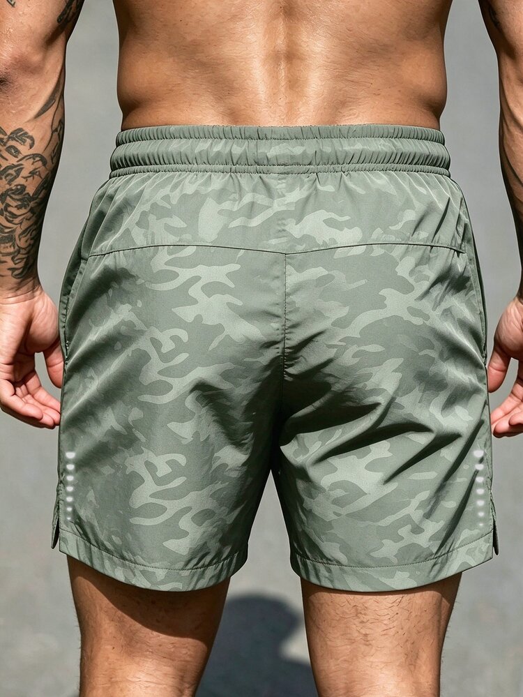 GymRaken Men's Drawstring Waist Camouflage Zipper Pocket Casual Sports Shorts, Gym - Mint Green - View 2