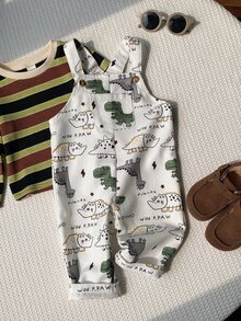 SHEIN 男嬰卡通恐龍圖案吊帶連身褲 - 彩色 - 查看 3