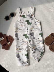 SHEIN 男嬰卡通恐龍圖案吊帶連身褲 - 彩色 - 查看 4