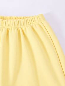SHEIN 青少年女孩純色抓絨2件套，黃色保暖內裡拉鍊短版連帽外套與寬腿長褲運動套裝，秋冬休閒穿搭 - 黃色 - 查看 8