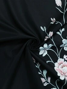 Al Najma Floral Print Elegant Arabic Abaya, Spring/Autumn Fashion Long Sleeve Open Front Long Coat, Arabic Style Clothing - Multicolor - View 6