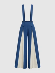Selianne Haze Blue Apricot Colorblock Patchwork Jumpsuit For Women, Luxury Texture Drape Wide Leg, Commute Brunch Date Jumpsuit Summer French Elegant - Multicolor - View 6