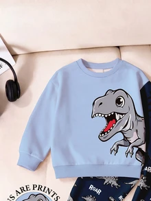 طقم ملابس من قطعتين للأولاد الصغار: سويت شيرت برقبة دائرية بطبعة ديناصور T-Rex وبنطال رياضي بطبعة شاملة - متعدد الألوان - مشاهدة 6