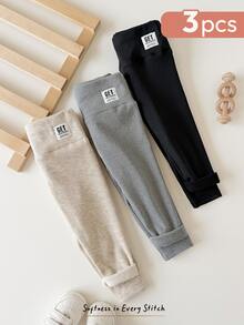 Cozy Pixies 3pcs Baby Girl Decorated Knit Waistband Thermal Lined Autumn Winter Leggings Set - Grey - View 7