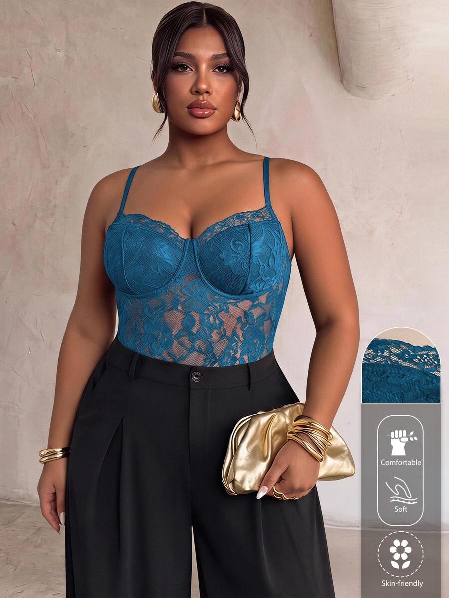 Firerie Plus Size Modern Sexy Hot Girl Lace Spaghetti Strap Bodycon Bodysuit For Women