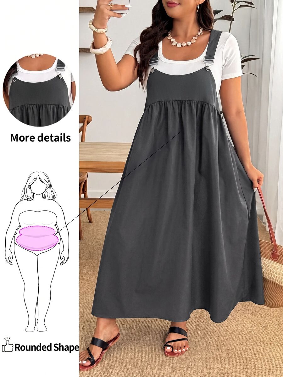 Enliva Đầm dây rộng phong cách kawaii casual size lớn cho đi du lịch, đi biển, màu trắng xám, mùa hè