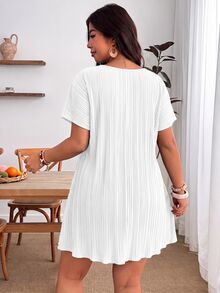 Enliva Plus Size Women Textured Fabric Round Neck Short Sleeve Shirt Dress, White Dress, Suitable For Spring/Summer Wear, St. Patrick's Day Special - White - View 2