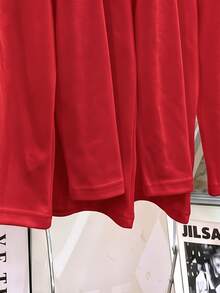 SHEIN 女童紅色3件組長袖 Polo 衫，彼得潘領精緻愛心鈕扣，基礎純色，校園聖誕秋季可愛學院風 - 紅色 - 查看 6