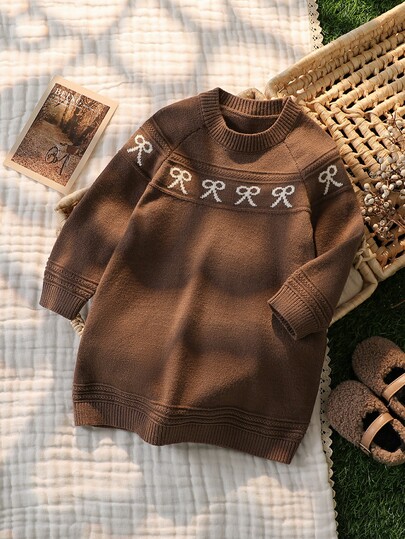 Baby Girl Bow Pattern Casual Everyday Knitted Dress