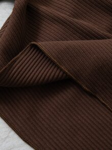 SHEIN مجموعة ملابس خريفية للبنات من قطعتين، ملابس علوية بياقة وهمية غير متماثل & بنطال واسع، محبوك مضلع، بني، ملابس عيد الميلاد للبنات الصغيرات - بني - مشاهدة 12