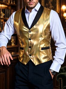 Manfinity AFTRDRK Men's Solid Color Elegant Party Casual Suit Vest, Ideal Gift For Friends, Boyfriends, Husbands - Gold - View 3