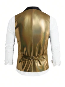 Manfinity AFTRDRK Men's Solid Color Elegant Party Casual Suit Vest, Ideal Gift For Friends, Boyfriends, Husbands - Gold - View 2
