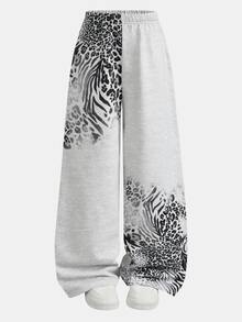 Tween Girls Leopard Print Streetwear Low Waist Sweatpants, Casual Joggers, Back To School - Grey - View 4