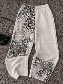 Tween Girls Leopard Print Streetwear Low Waist Sweatpants, Casual Joggers, Back To School - Grey - View 1