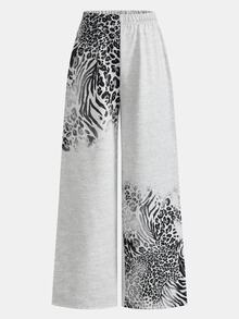 Tween Girls Leopard Print Streetwear Low Waist Sweatpants, Casual Joggers, Back To School - Grey - View 5