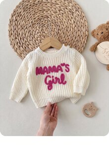 SHEIN كنزة صوفية كاجوال للأطفال حديثي الولادة مطرزة بحروف، بياقة دائرية وأكمام طويلة، للخريف - بيج - مشاهدة 12
