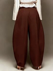 Hauture Fashion Casual Streetwear Minimalist Solid Color Straight Leg Loose Fit Women's Long Pants - Rust Brown - View 4