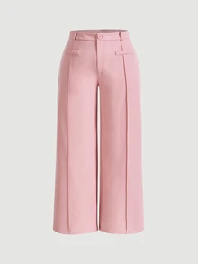 SHEIN MOD Plus Solid Seam Front Wide Leg Pants Fall - Pink - View 3
