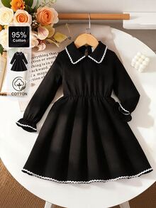 SHEIN Young Girl Colorblock Casual Daily Summer Travel Dress - Black - View 4