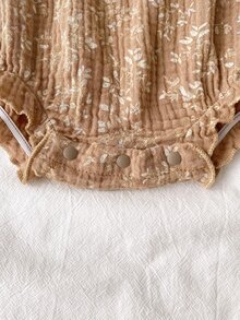 SHEIN 女嬰秋冬韓式彼得潘領花卉長袖連身衣，適合外出、購物、旅行等多種場合 - 棕色 - 查看 12