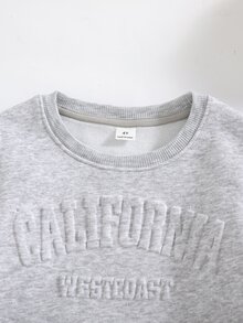 SHEIN 女童 2 件組秋季保暖內裡運動套裝 圓領壓紋 California 圖案衛衣＋慢跑長褲 兒童聖誕穿搭 7 歲生日灰色 - 淺灰色 - 查看 9