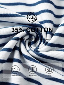 SHEIN Newborn Baby Boy Fall Outfit Set, Navy And White Letter Knit Romper Striped Jumpsuit Hat, Soft Cotton Winter Outing Set Matching Family Cute - Navy Blue - View 3