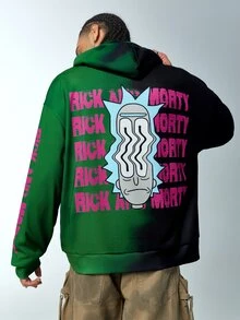 Rick and Morty X SHEIN هودي رجالي بنمط حروف كاجوال للاستخدام اليومي - الأسود - مشاهدة 3