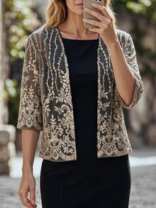Hansera Middle-Aged And Elderly Women Solid Color Dress And Cardigan Casual Set - Multicolor - View 2