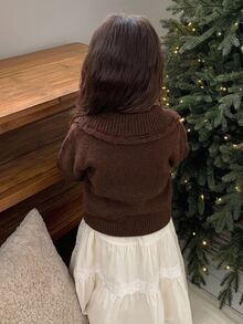 Dazy Kids Baby Girl Turn Collar Long Sleeve Sweater, Autumn/Winter - Chocolate Brown - View 2