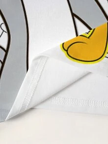 LOONEY TUNES X SHEIN Plus Size Women's Letter Cartoon Print Round Neck Short Sleeve Casual T-Shirt - White - View 6