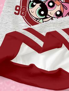THE POWERPUFF GIRLS X SHEIN Women's Letter Cartoon Print Crew Neck Long Sleeve Sweatshirt - White - View 5