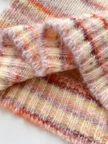 Elamini Women's Autumn/Winter Round Neck Striped Multicolor Contrast Asymmetrical Design Colorful Cute Vibe Versatile Casual Knit Sweater - Pink - View 8