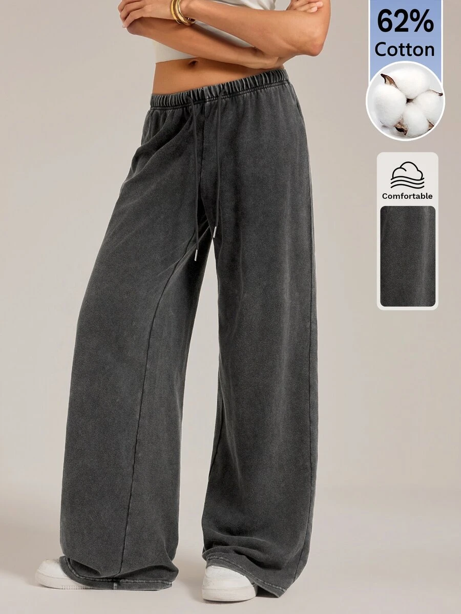 SHEIN Tall Women's Casual Low Waist Straight Leg Sweatpants, Suitable For Autumn/Winter, Washed - Black - View 1
