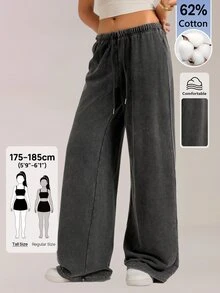 SHEIN Tall Women's Casual Low Waist Straight Leg Sweatpants, Suitable For Autumn/Winter, Washed - Black - View 6